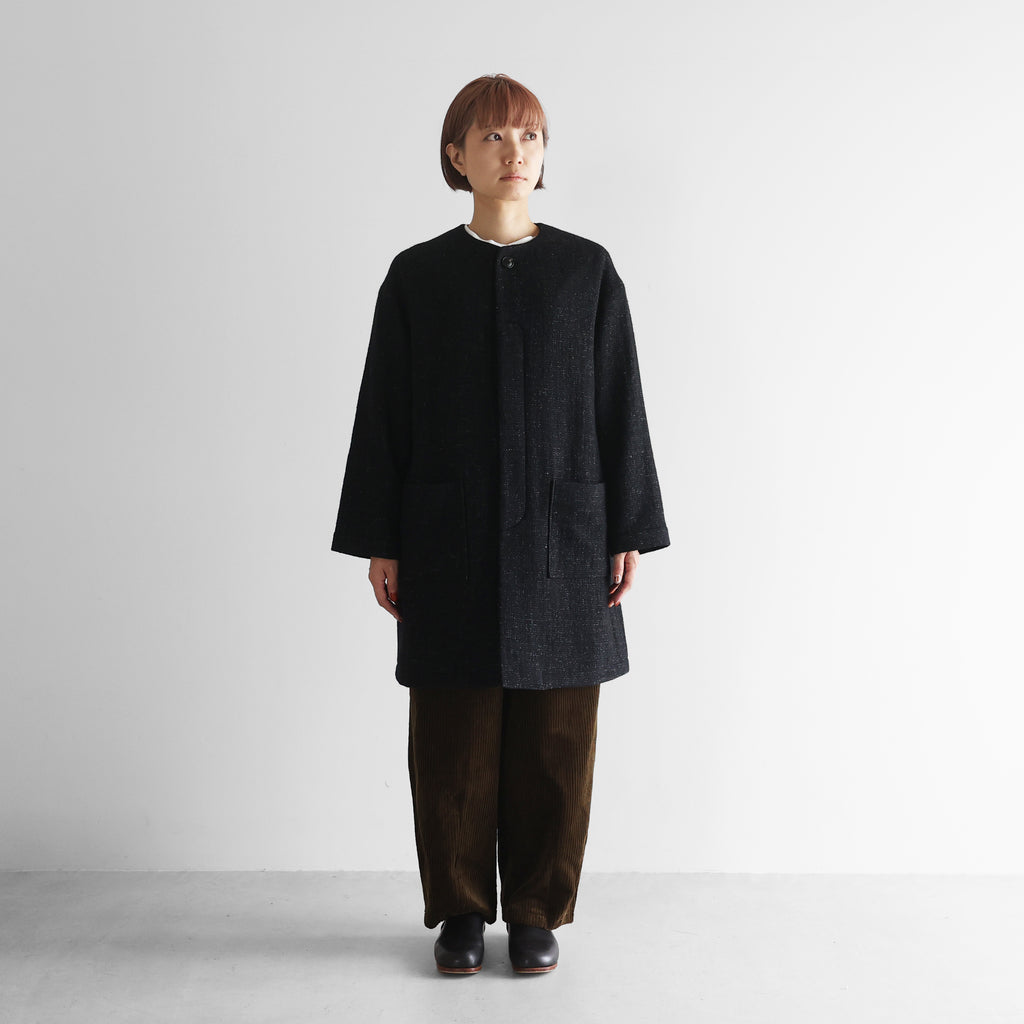 HUIS×尾州”縮絨リネンウールノーカラーミドルコート【ユニセックス】324