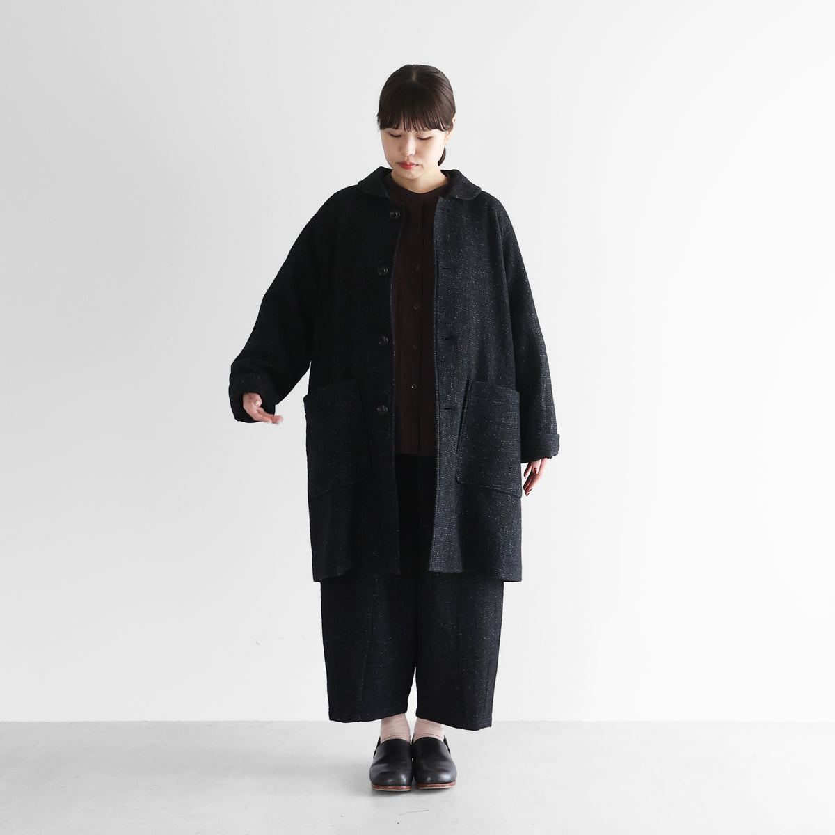 “HUIS×尾州”縮絨リネンウールミドルコート【ユニセックス】316