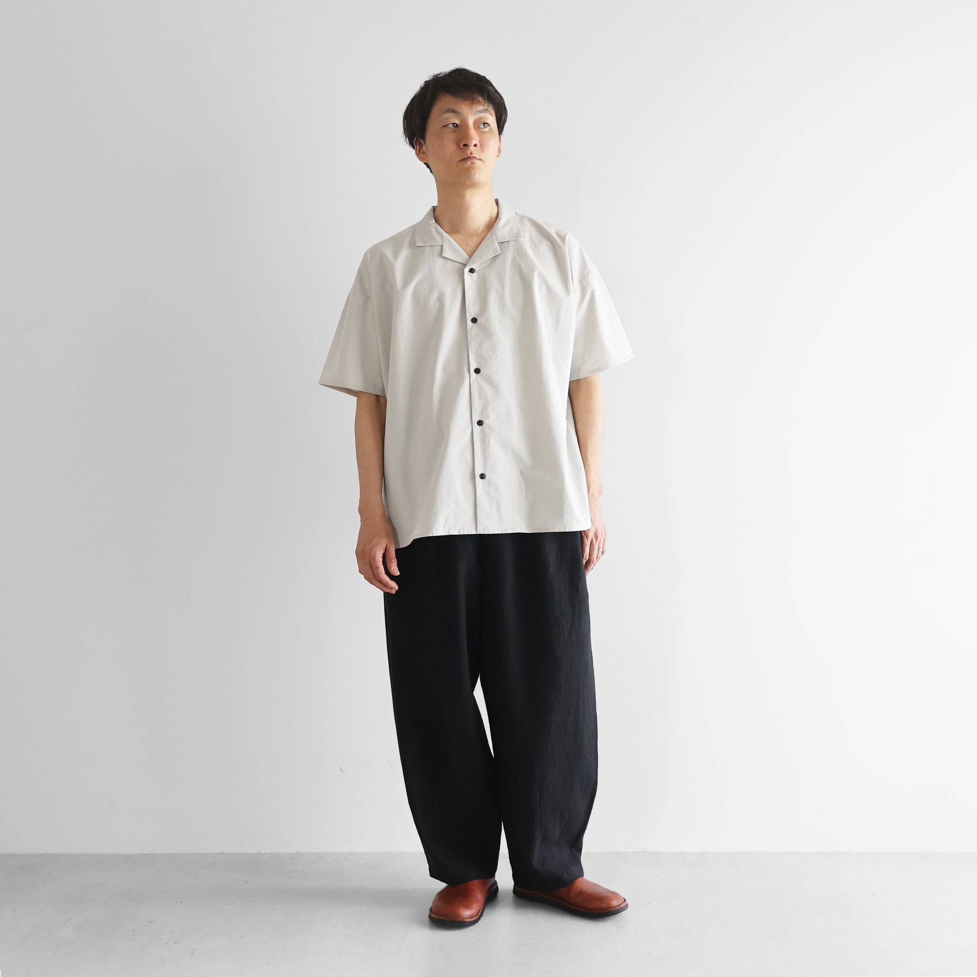 オーガニックコットンオープンカラー半袖オーバーシャツL【ユニセックス】022L