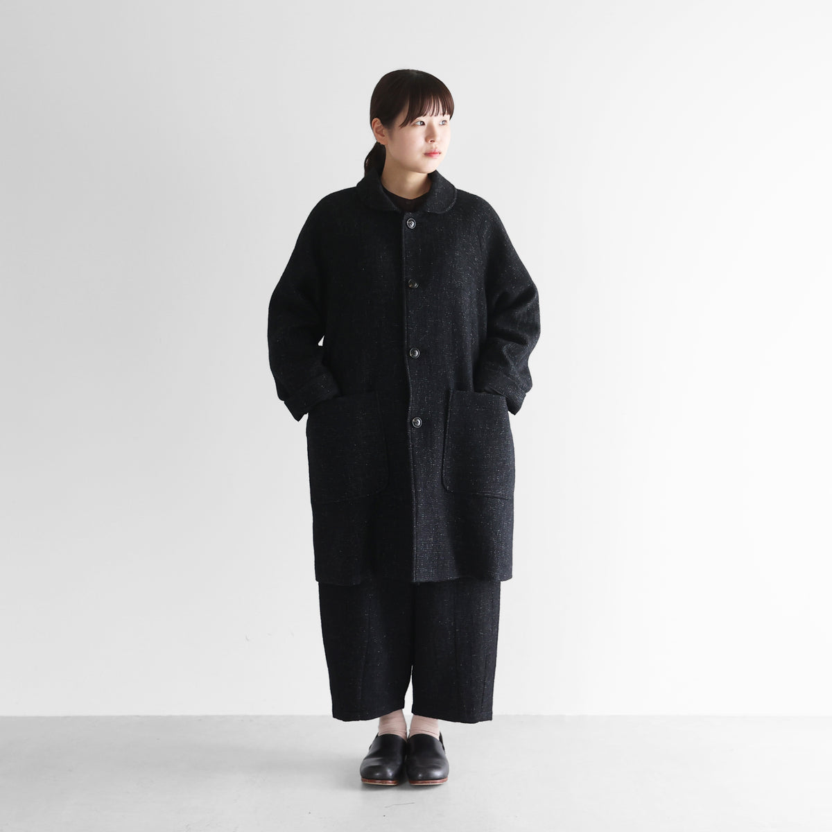 “HUIS×尾州”縮絨リネンウールミドルコート【ユニセックス】316