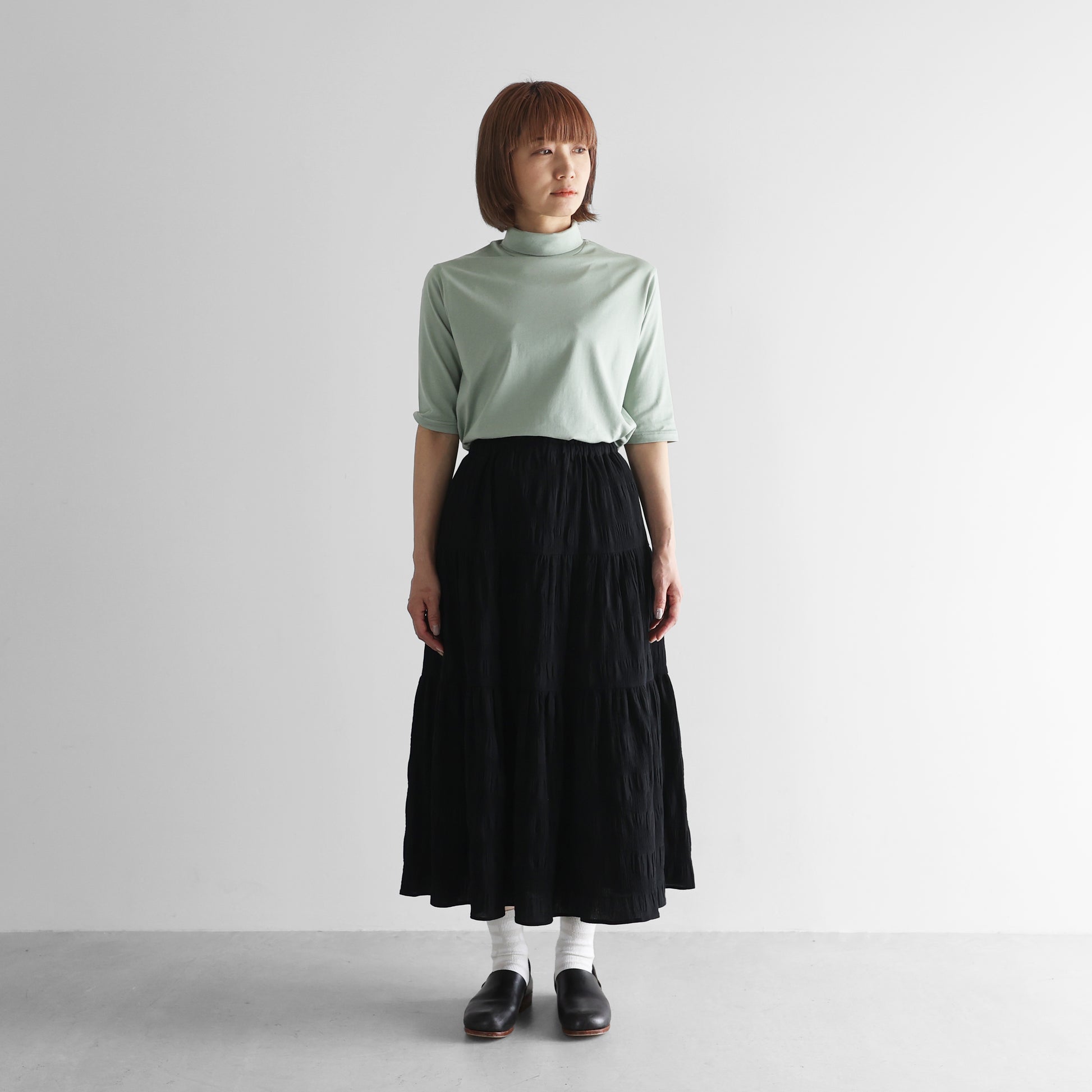 柄二重織シャトルジャガードライト（強撚）ティアードスカート【レディス】U409