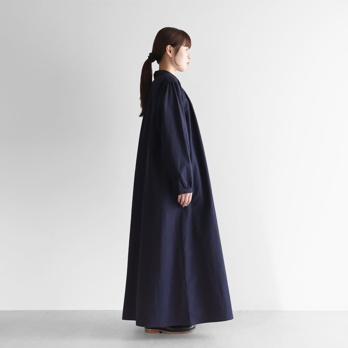 綿ウールタイプライタークロス前開きロングワンピースL【レディス】 U217L